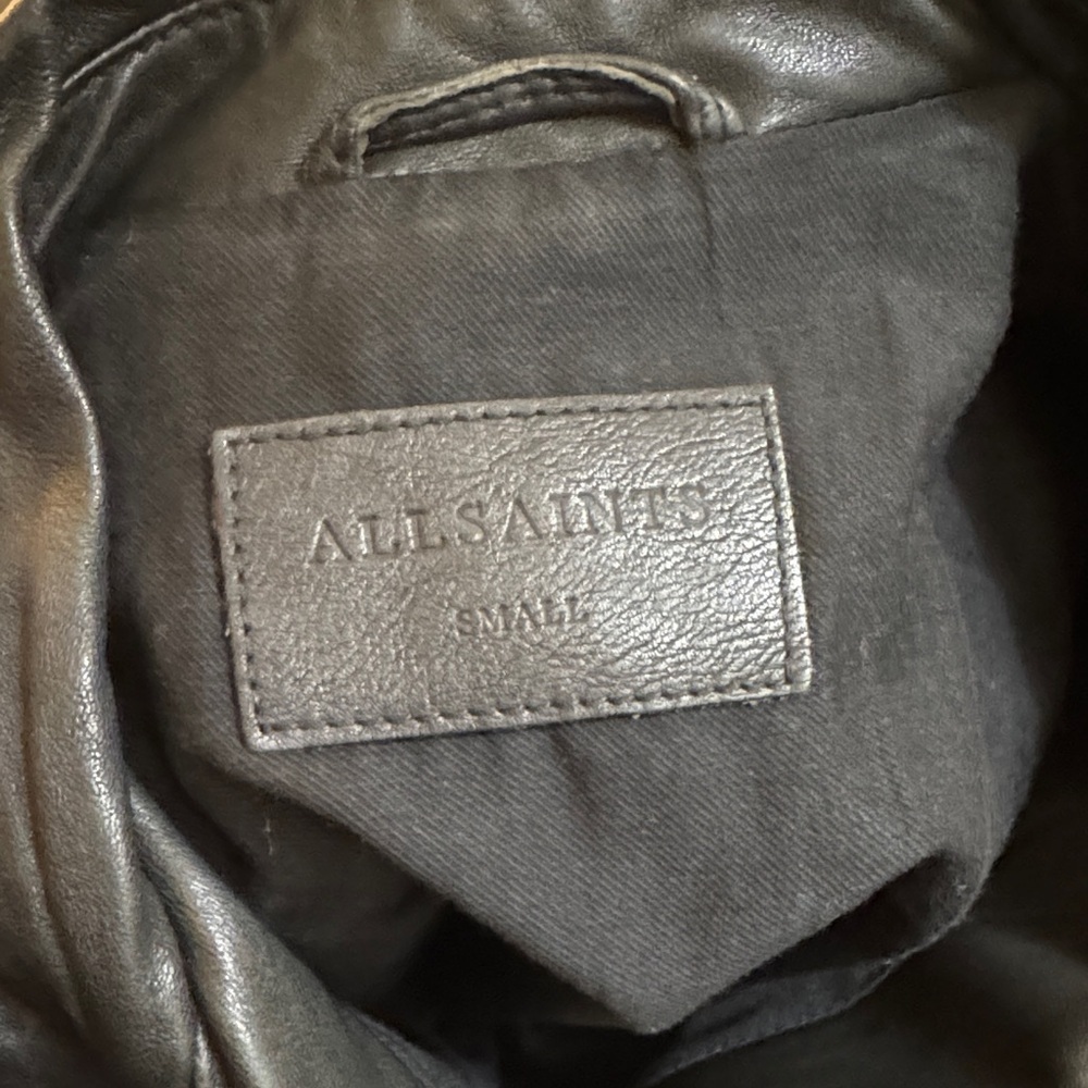All Saints Conroy Textured 100% Leather Biker Jacket Brown Size Small Spring - Picture 7 of 11